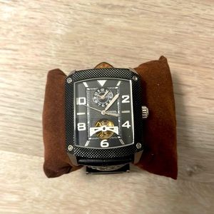 Fossil automatic watch black leather band